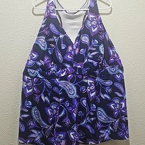 Lands' End Women's Swim Dress - Purple and Blue Floral